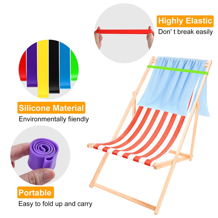 12 Pieces Towel Bands Beach Chair Towel Clips Bands Silicone Rubber Bands Elastic Thick Multi Function Wide Lightweight Holder for Lounge Chairs Pool Swim Summer Vacation, UV, Chemical Resistant