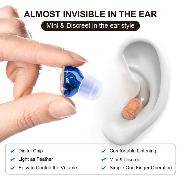 Hearing Amplifier for Seniors Adults Noise-Cancelling - Elderly Assistance Listening, Voice Sound Amplifier Ear Invisible Devices As Seen On TV Hearing Aid Cleaning Tools Included (Blue)
