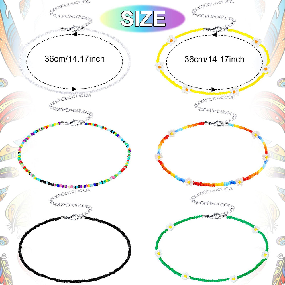6 Pcs Bead Choker Necklace for Women Colorful Bohemian Glass Seed Bead Necklace Tiny Jewelry Gifts for Fall Christmas(Charming Style)
