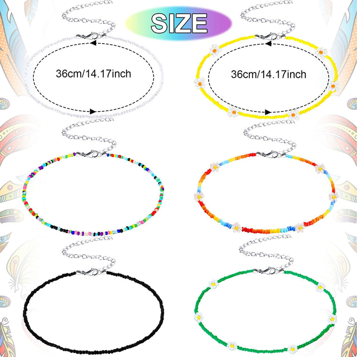 6 Pcs Bead Choker Necklace for Women Colorful Bohemian Glass Seed Bead Necklace Tiny Jewelry Gifts for Fall Christmas(Charming Style)