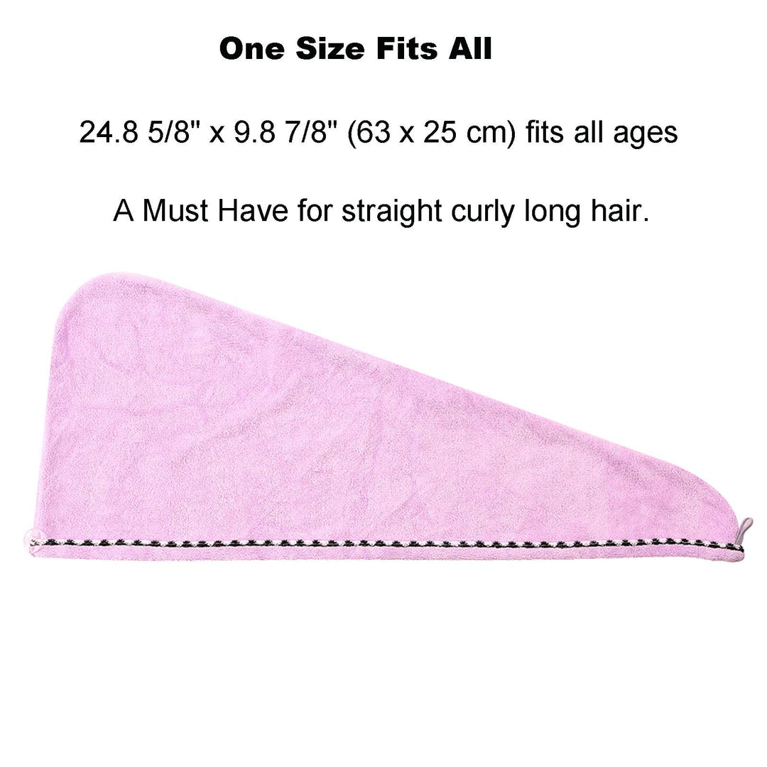3-Pack Microfiber Hair Drying Bath Shower Towel Head Turban Wrap with Button, Quick Magic Dryer - Wrapped Bath Cap - Super Absorbent For Long and Curly Hair