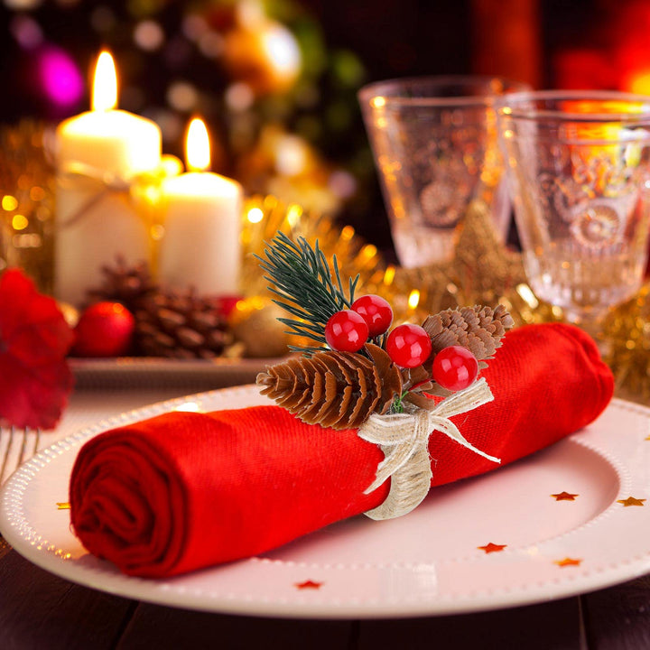 CHENGU Christmas Napkin Rings Set of 6 Christmas Pine Needle Napkin Ring Holders Rustic Napkin Ring Pine Cone Napkin Ring Holder for Christmas Party Dinner Table Decor
