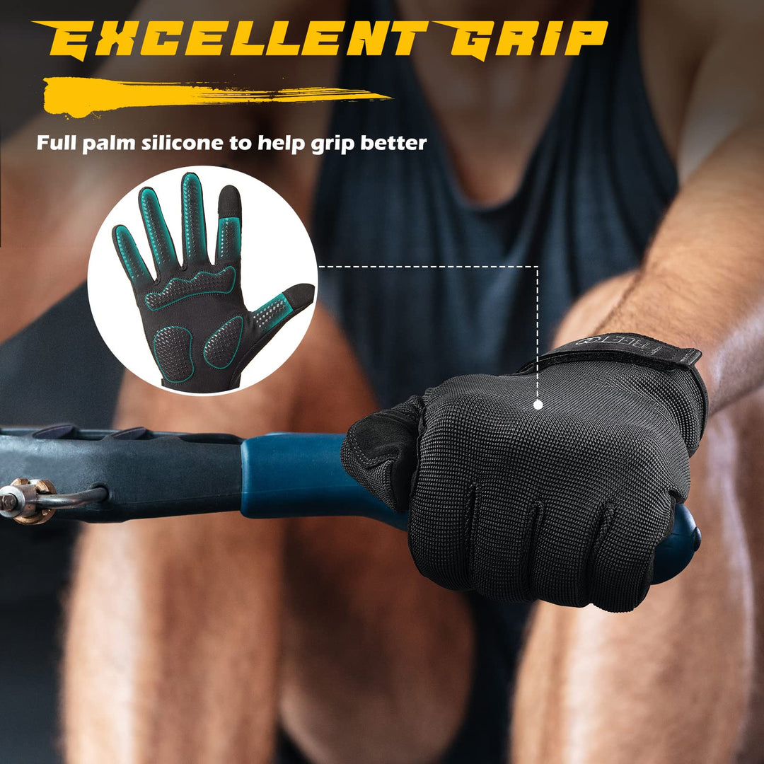 Full Finger Workout Gloves for Men, [Extra Grip] [Foam Padded] Weightlifting Gym Gloves Breathable Exercise Sports Gloves Lightweight (Male)-XL