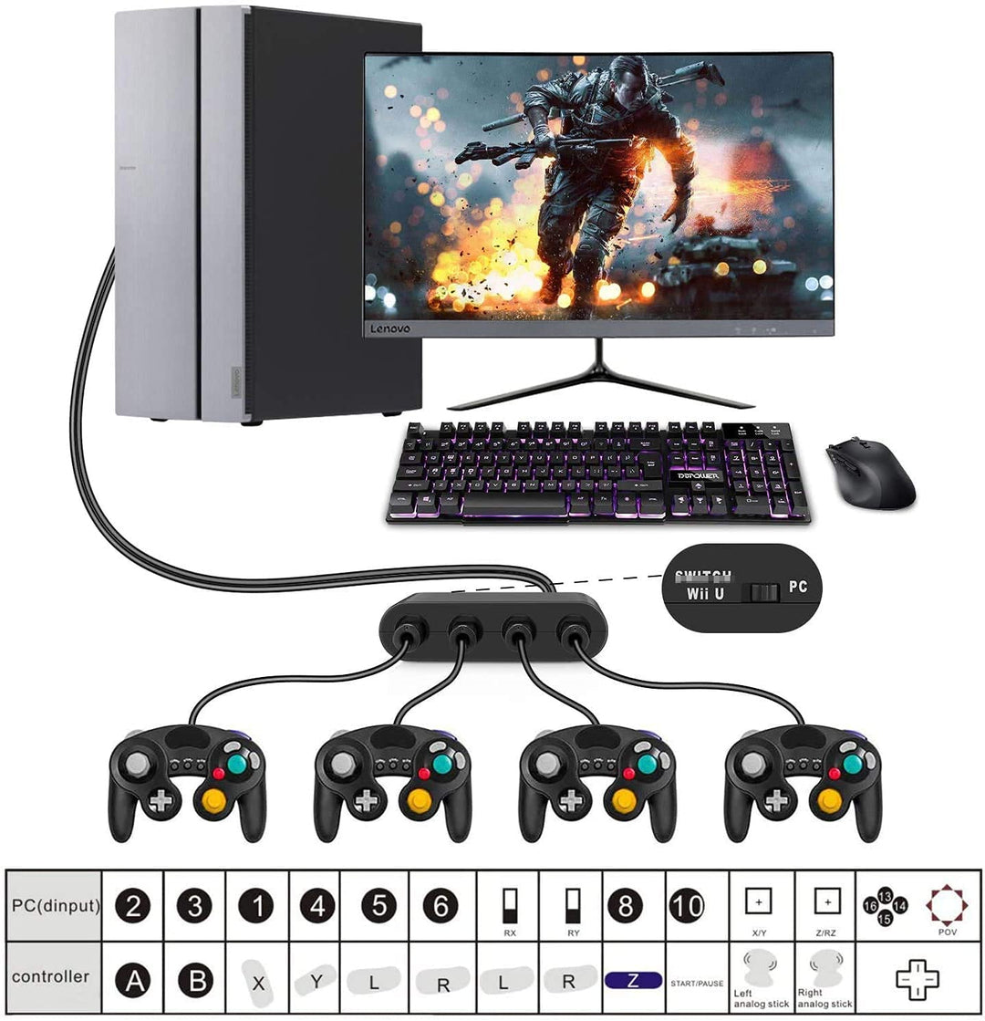 Controller Adapter for Gamecube, Compatible with Nintendo Switch, Super Smash Bros Switch Gamecube Adapter for WII U/PC with 4 Port
