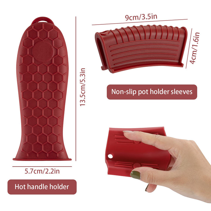4 Pieces Silicone Hot Handle Holder, Heat Resistant Potholder Cookware Handle Non Slip Rubber Pot Holders Cast Iron Skillets Handles Grip Covers for Cast Iron Skillet (Red)