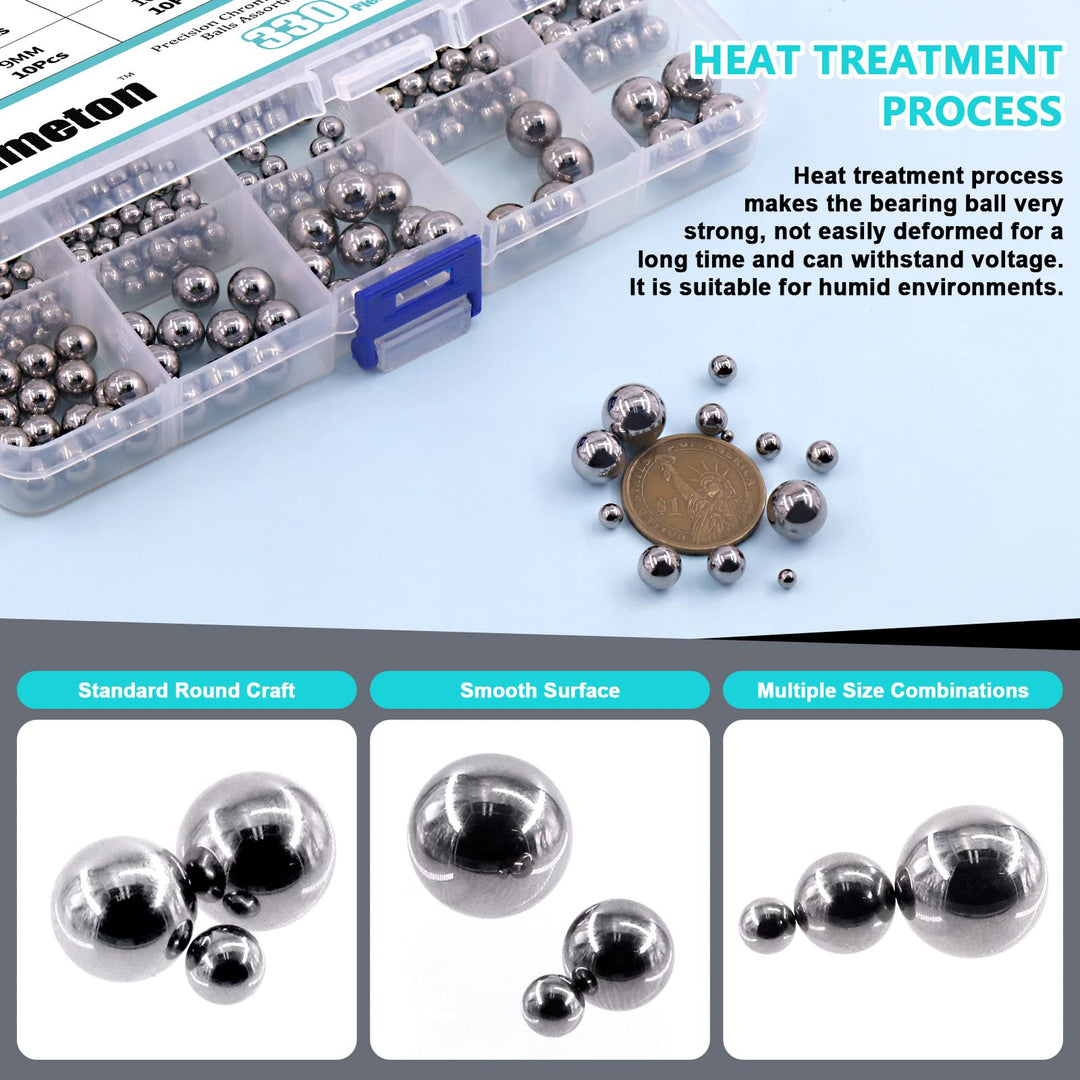 330Pcs 16Sizes Precision Bearing Steel Ball Assortment Kit Including Sizes 1MM 2MM 2.5MM 3MM 3.5MM 4MM 4.5MM 5MM 5.5MM 6MM 7MM 8MM 9MM 10MM 11MM 12MM Metric