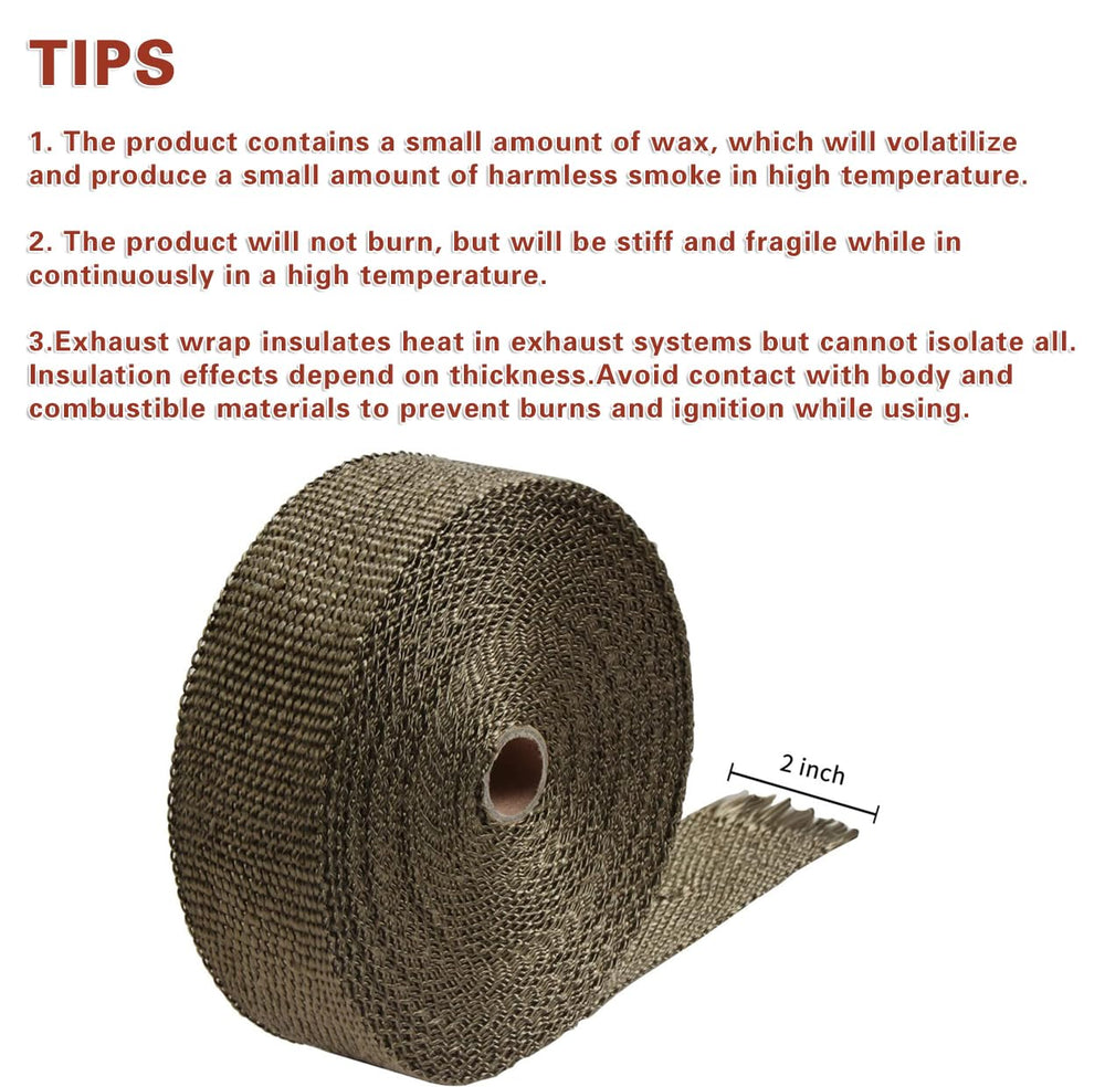 2 x 50' Titanium Exhaust Heat Wrap Roll for Motorcycle Fiberglass Heat Shield Tape with Stainless Ties
