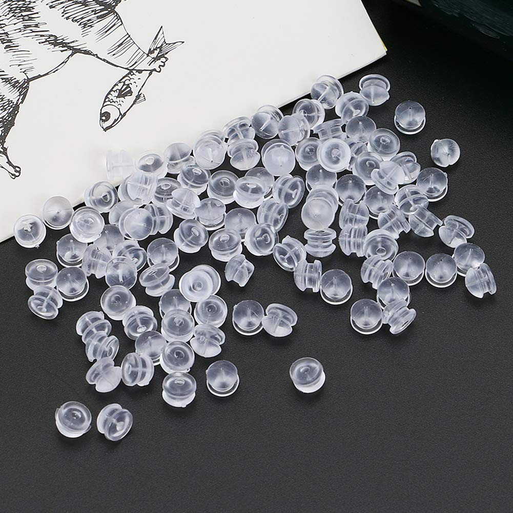 Premium Upgrade Soft Silicone Earring Backs, Hamburger Shaped Earring Safety Backs Clear Bullet Eearring Backs, Earring Backs Stopper with Jewelry Cleaning Cloth