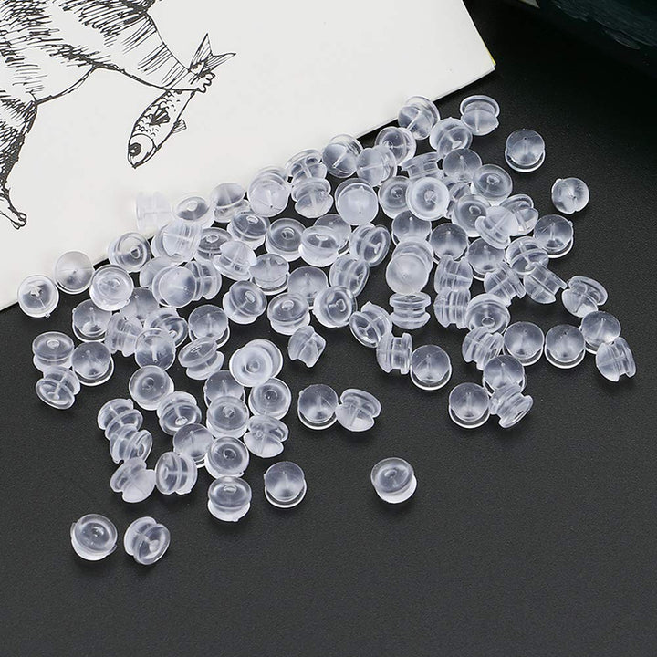 Premium Upgrade Soft Silicone Earring Backs, Hamburger Shaped Earring Safety Backs Clear Bullet Eearring Backs, Earring Backs Stopper with Jewelry Cleaning Cloth