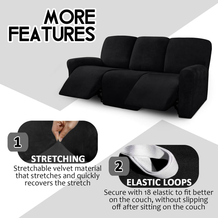ULTICOR Velvet 8-Pieces Recliner Sofa Covers Stretch Re