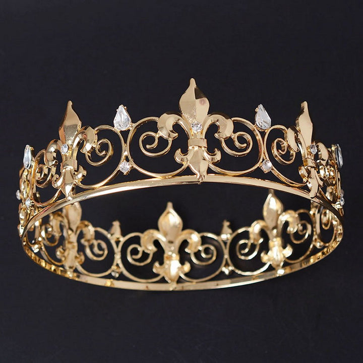 Eseres Man Crown Gold King Crown for Men Full Round Fleur De Lis Crown Prom Queen Crowns