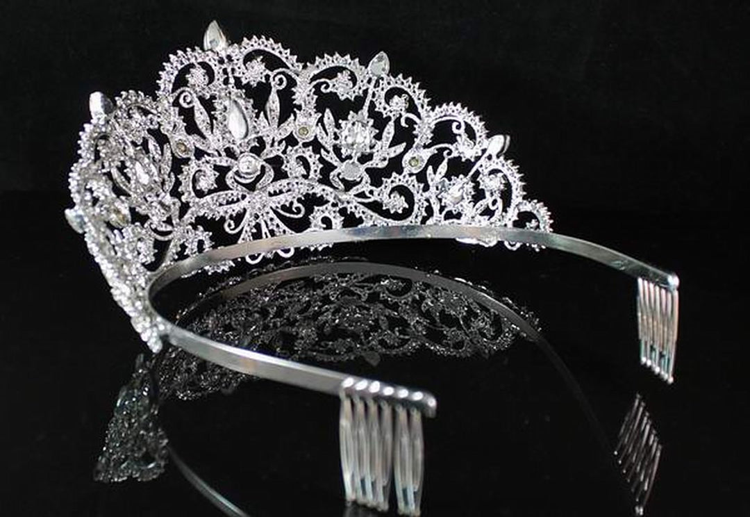 Victorian Clear White Austrian Rhinestone Crystal Tiara Crown With Hair Combs Princess Queen Headband Headpiece Jewelry Beauty Contest Birthday Bridal Prom Pageant Silver T1505 (Clear)