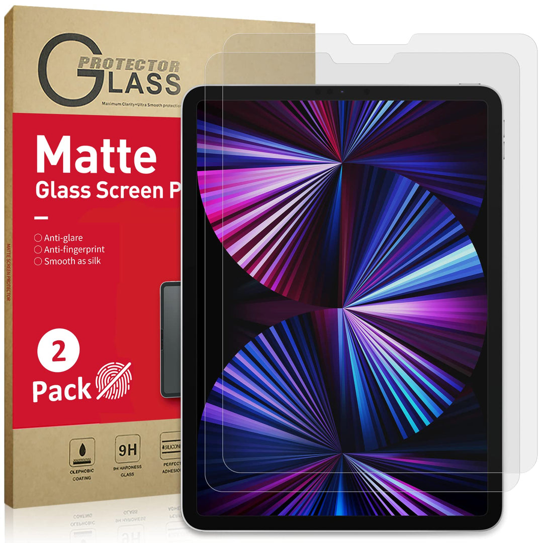 [2 Pack Matte Glass Screen Protector Compatible with iPad Pro 11 2021, Anti-Glare &amp; Fingerprints/Tempered Glass/Bubble Free