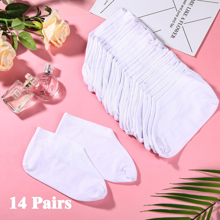 14 Pairs Moisturizing Socks Lotion Overnight Spa Socks Dry Feet Cotton Cosmetics Socks Spa Moisturizing Enhancing Socks Spandex Sock for Women and Men Feet Care, White