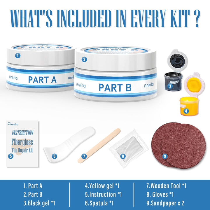 Fiberglass Tub Repair Kit (Color Match), 3.7oz Fiberglass Shower, Porcelain Sink and Acrylic Bathtub Repair Kit, Quick to Fix Cracks, Chips, Dents, Holes on Bath Tub &amp; Toilet, Almond/Biscuit/Bone