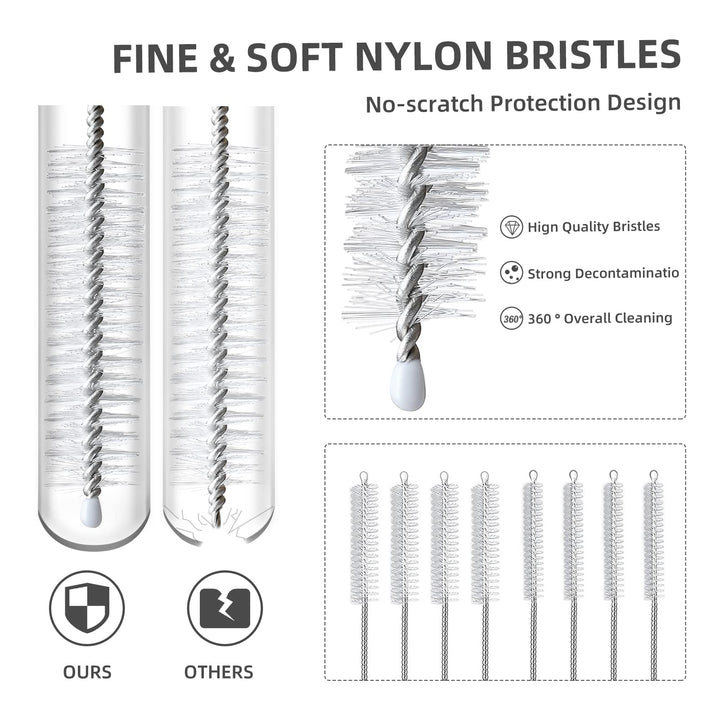 Hiware Drinking Straw Brush Set, 4-piece 7.6 x 8 mm Cleaner for Stainless Steel Tumbler Straws and 4-piece 7.6 x 10 mm Cleaner for Glass Smoothie Straws