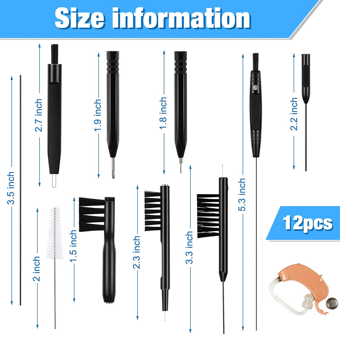 12 Pieces Hearing Aid Cleaning Tools Hearing Aid Cleaning Kit Hearing Aid Case Cleaner Kit with Wax Loop and Magnet Multi-functional Earphone Earbuds Cleaner Kit with Velvet Bag