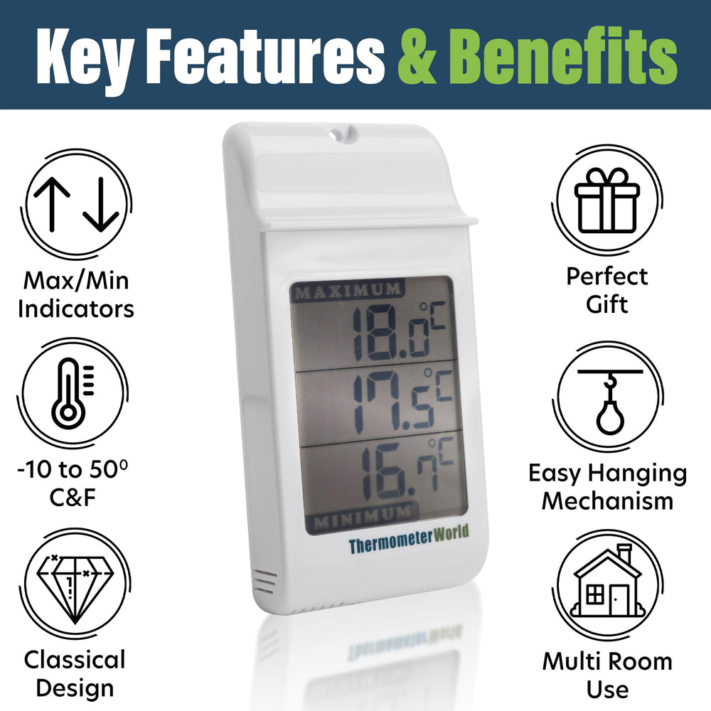Digital Greenhouse Thermometer for Monitoring Maximum and Minimum Temperatures - High Low Thermometer for Recording Max and Min Temperatures Garage Greenhouse Accessories Indoor Outdoor