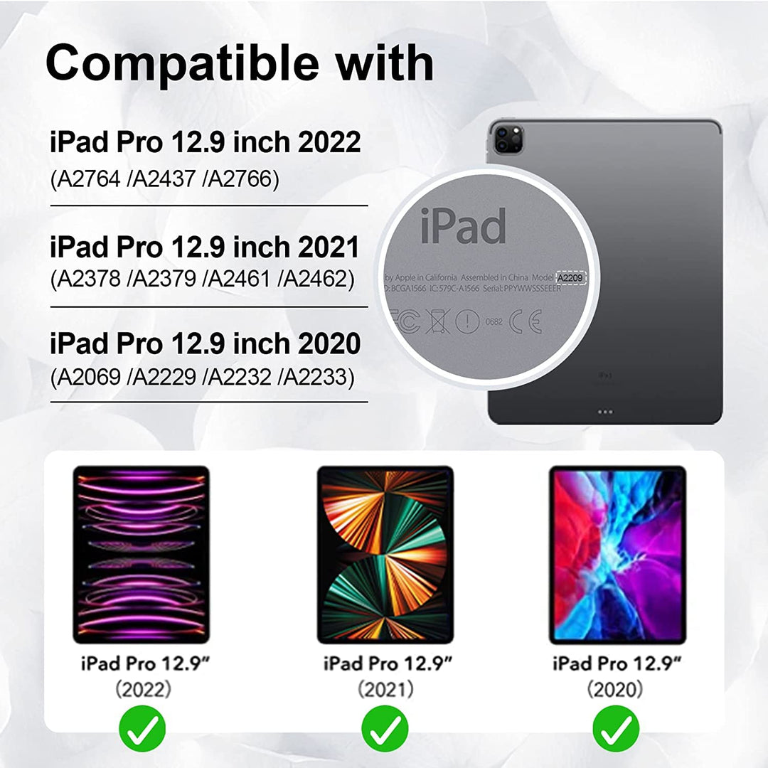 iPad Pro 12.9 Case 2022/2021/2020 with Screen Protector Pencil Holder | iPad Pro 12.9 inch 6th/5th/4th Generation Case | Full Body Shockproof Rugged Protective Rubber Case W/Stand Strap | Black