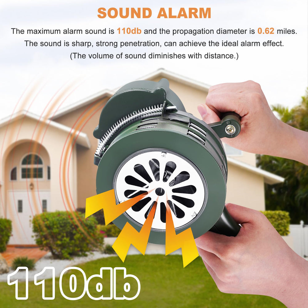 Hand Crank Siren Horn Manual Operated Metal Alarm Handheld Air Raid Siren Portable Loud Manual Siren Emergency Safety (Green)