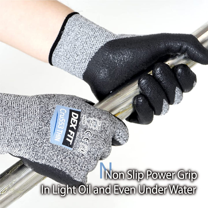 A5 Precision Cut Resistant Gloves Cru553 Thin, Firm Grip, 3D-Comfort Fit, Lightweight &amp; Durable, Touchscreen Compatible for Precision Assembly; Grey S (7) 1 Pair