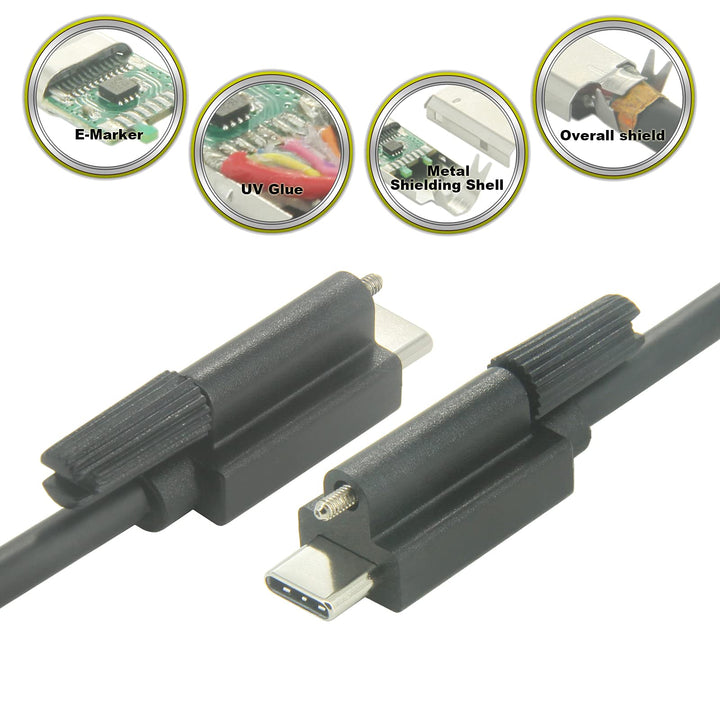 Screw Locking USB C to USB-C Cable 5A USB 3.1 Gen 2 Type C Cable with 10Gbps Data Sync and 100W Power Delivery for Industry Camera and More C Interface Devices (3.3Ft,1.0M)