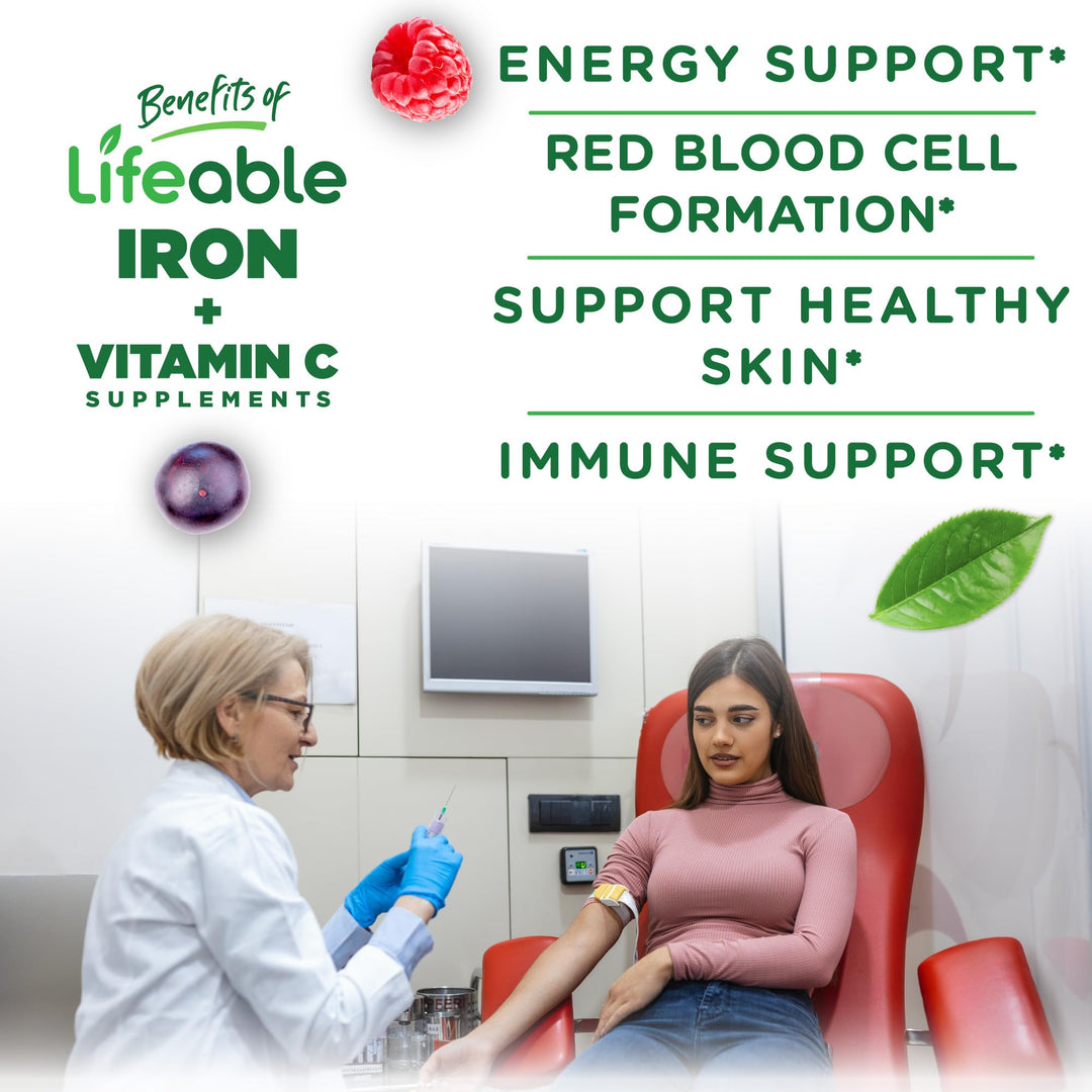 Lifeable Iron Gummies | 20mg | with Vitamin C | Great T
