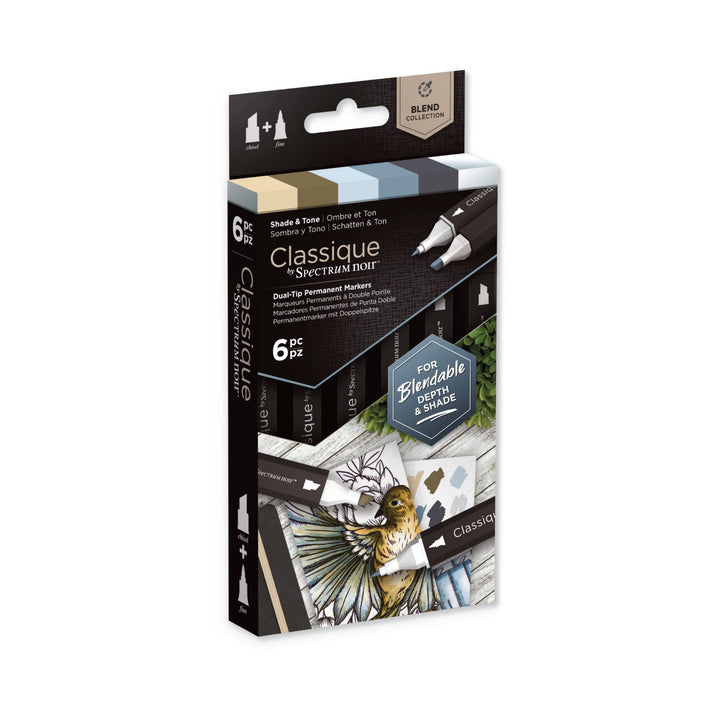 Spectrum Noir Classique Blend Alcohol Marker Dual Nib Pens Set-Shade &amp; Tone-Pack of 6
