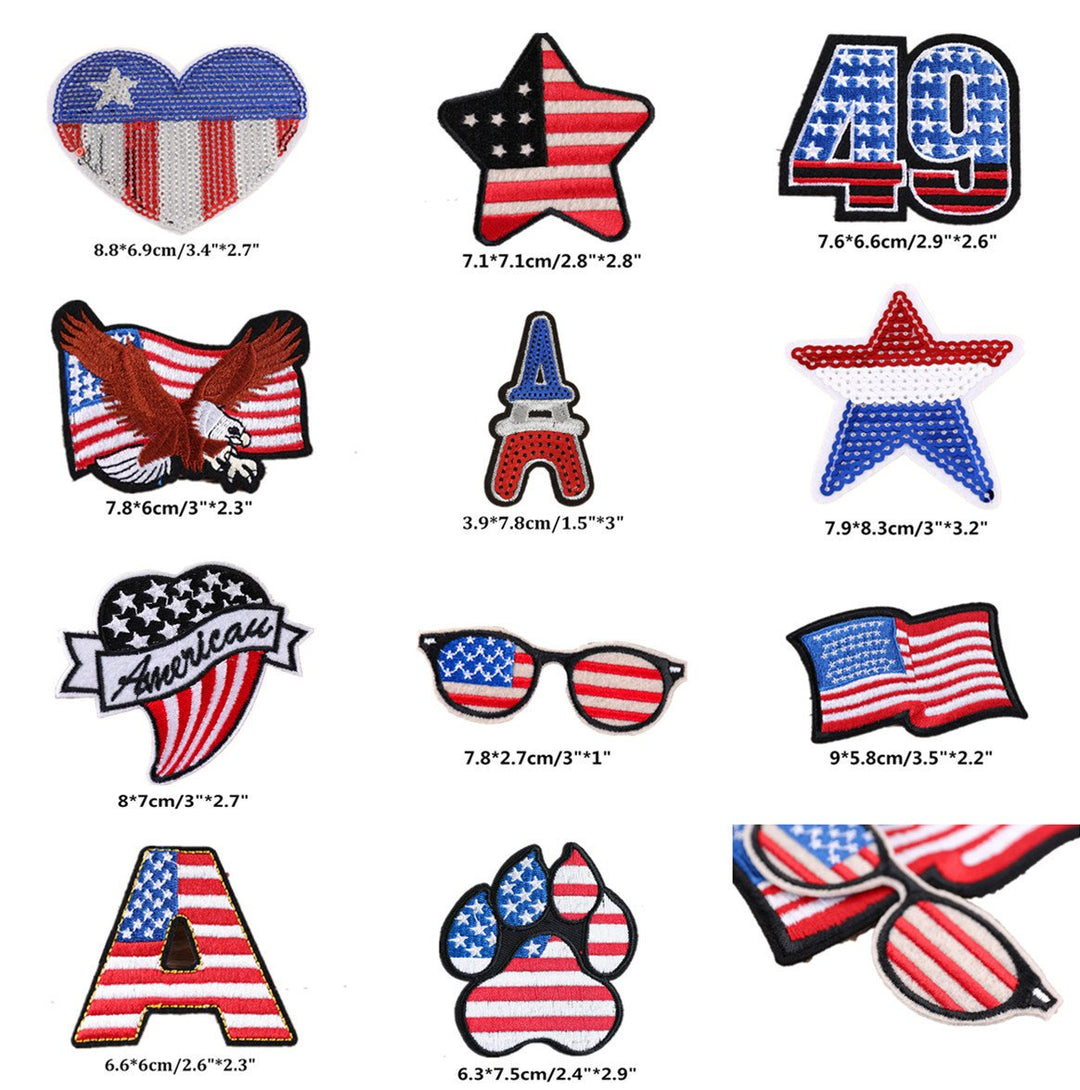 13pcs Red White and Blue American Flag Iron on Patches 