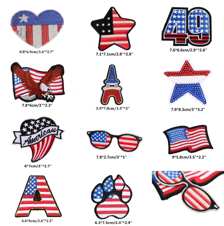 13pcs Red White and Blue American Flag Iron on Patches 