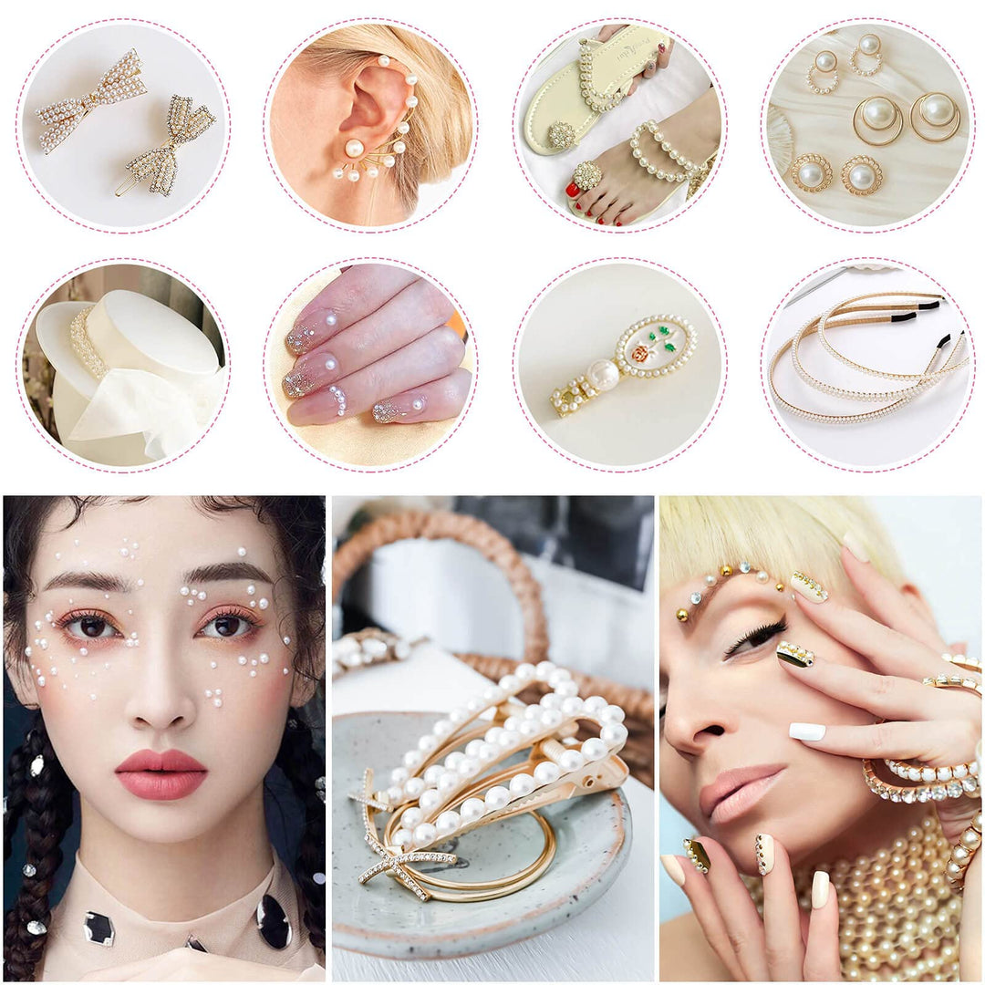 10000pcs 7 Sizes Flat Back Pearl Gems with Tweezers Pink Half Pearls for Crafts Pearl Beads Flatback Pearl for Nails Art DIY Shoes Jewelry Making (2mm/3mm/4mm/5mm/6mm/8mm/10mm)