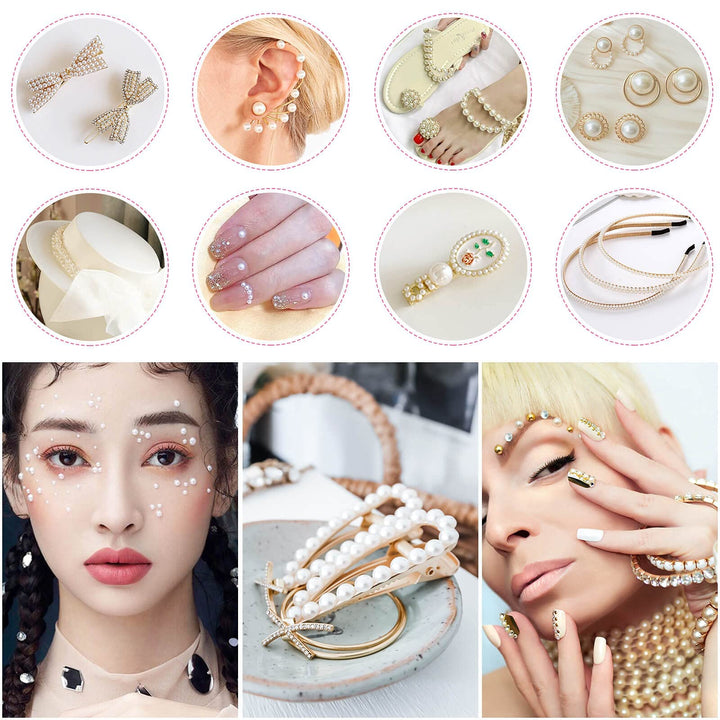 10000pcs 7 Sizes Flat Back Pearl Gems with Tweezers Pink Half Pearls for Crafts Pearl Beads Flatback Pearl for Nails Art DIY Shoes Jewelry Making (2mm/3mm/4mm/5mm/6mm/8mm/10mm)