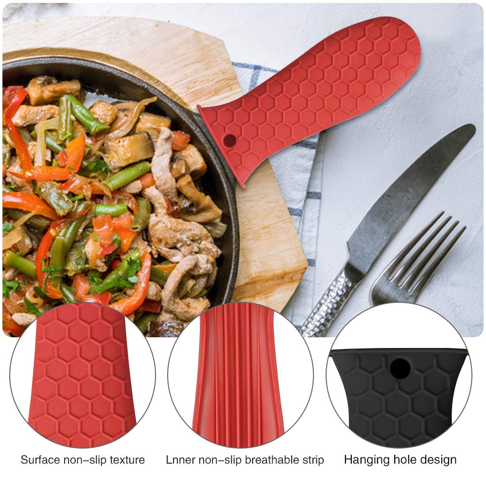 8 Pack Silicone Hot Handle Holder, Non-Slip Silicone Pot Holder Sleeve, Cast Iron Handle Covers, Assist Handle (8 Pack)