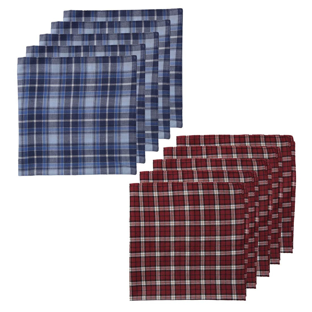 YED0109 Mens Hanky Economics Goods Blue Red Checkered Pure Cotton 10 Pack Handkerchiefs Set Wedding Gift Idea By Y&amp;G