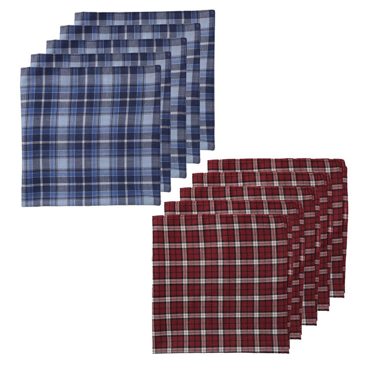 YED0109 Mens Hanky Economics Goods Blue Red Checkered Pure Cotton 10 Pack Handkerchiefs Set Wedding Gift Idea By Y&amp;G