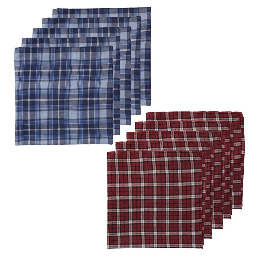 YED0109 Mens Hanky Economics Goods Blue Red Checkered Pure Cotton 10 Pack Handkerchiefs Set Wedding Gift Idea By