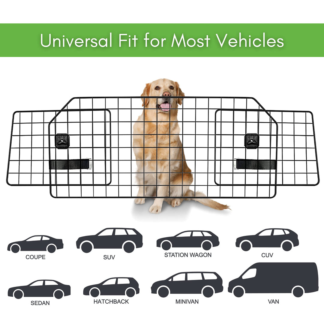 Dog Car Barrier for SUVs &amp; Vehicles - Adjustable Large Pet Barrier with Bonus Guard Mesh for Full Coverage. Heavy-Duty, Universal-Fit Easy Install-Removal Divider for Pet Car Safety