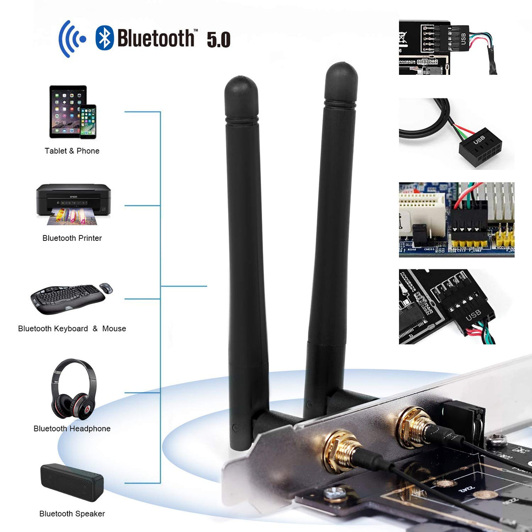 Wireless Network Card Adapter M.2 NGFF to PCI-E 1X WiFi Network Card Converter,PCI-E M.2/NGFF Card Passive Adapter with Dual-Band 2.4/5G Antenna,for WiFi and Bluetooth Card.(Not Including WiFi