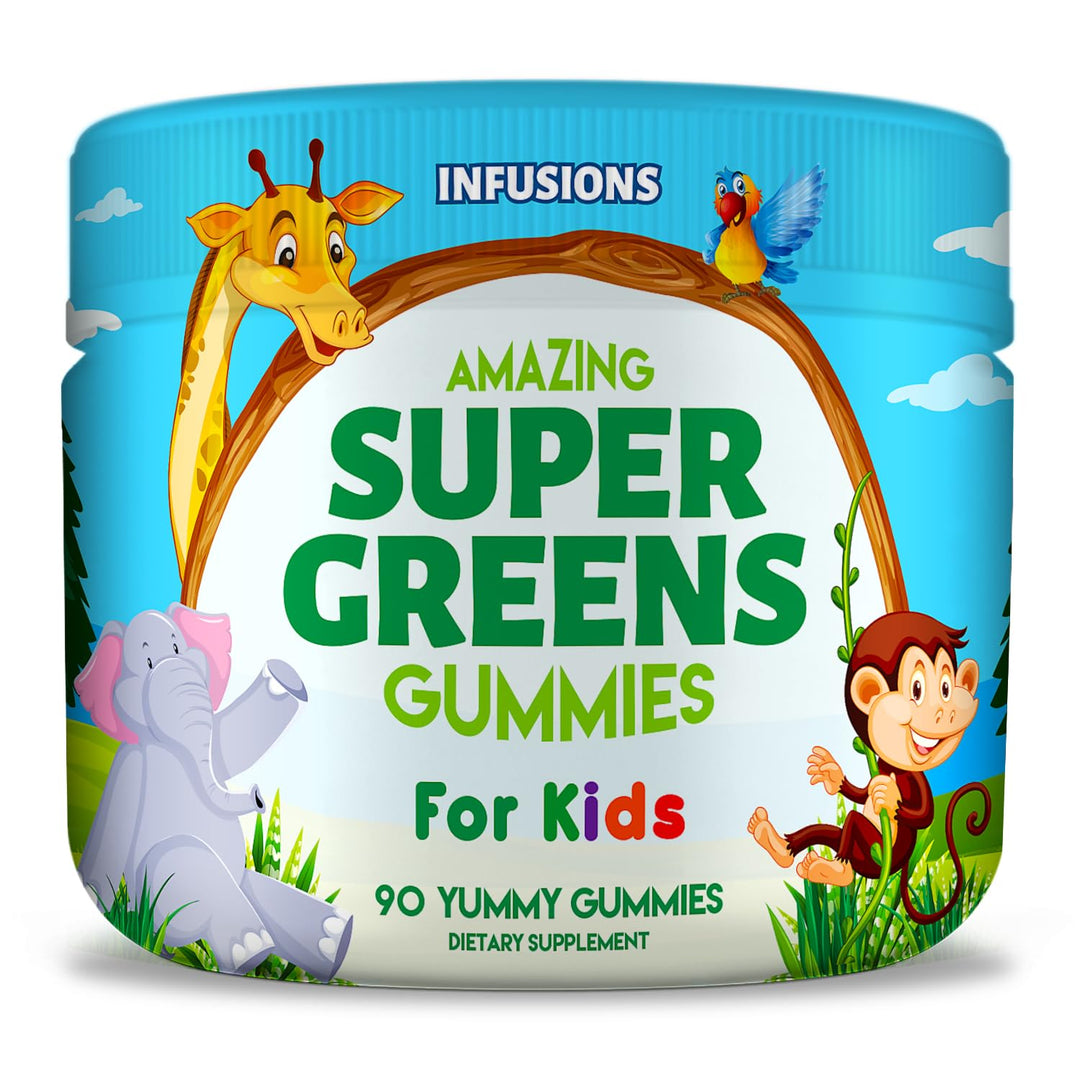Infusions Super Fruit and Super Green Gummies for Kids 180 Count Superfood Blend Soft and Delicious Gluten Free Non-GMO