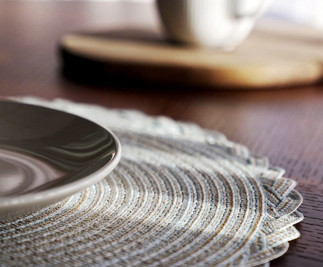 Round Braided Placemats, Set of 6 Table Place Mats for Round Dining Tables, 15 inches Round Placemat, Place Mat Round Table Mats (Black)