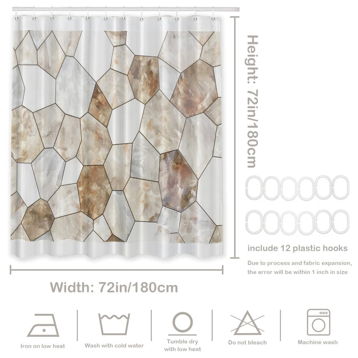 Brown Beige Geometric Marble Shower Curtain, Abstract Creative Beautiful Artwork Design Shower Curtain Long wide with Rust Proof for Bathroom Bathtub Waterproof Washable