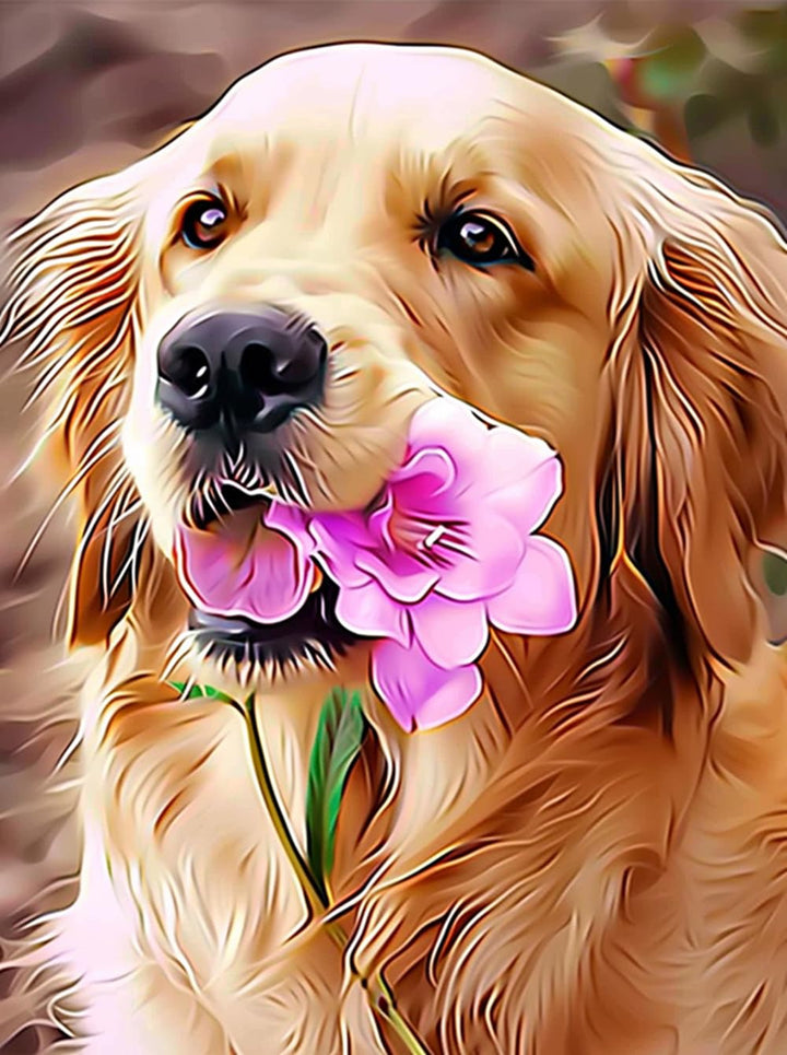 Round Full Drill Diamond Painting Kit, 5D DIY Golden Retriever Paint with Diamonds Pet Dog Diamond Dots Arts Crafts Set for Adult Love Dog Diamond Painting Room Decor (12X16 inches)