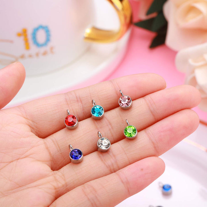 60 Pieces Crystal Birthstone Charms DIY Beads Pendants with Rings for Making Jewelry Necklace Bracelet Earrings, 6 mm, 12 Colors