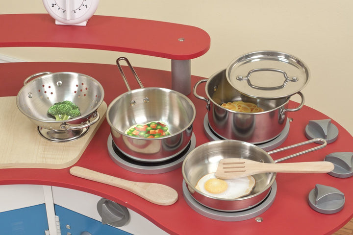 Melissa &amp; Doug Stainless Steel Pots and Pans Pretend Play Kitchen Set for Kids (8 pcs) - Kids Kitchen Accessories Set, Toy Pots And Pans For Kids Kitchen, Cooking Toys For Kids Ages 3+