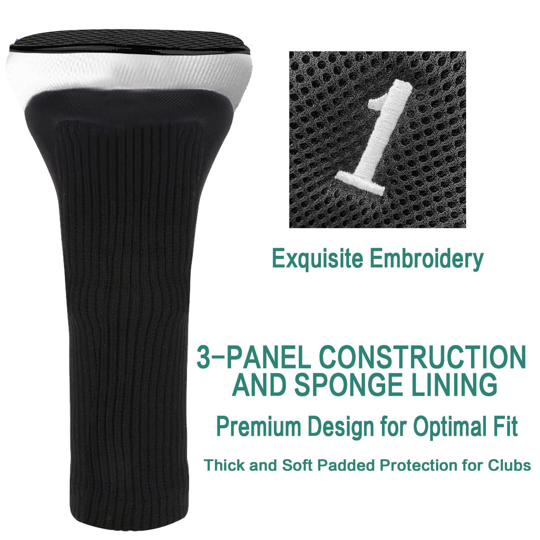 Golf Club Head Covers Woods Driver Fairway Hybrid 3/4/5 Set, Headcovers Men 1 3 5 7 X Interchangeable Number Tag, Fit All Wood Clubs (5 Pack-Black(1D+2F+2H))