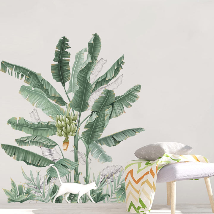 Green Plants Wall Stickers, Removable Waterproof Fresh Leaves Stick Wall Decals, Vibrant Tropical Leaf Peel and Stick Art Murals for Bedroom Living Room Office Home Decorations (D)