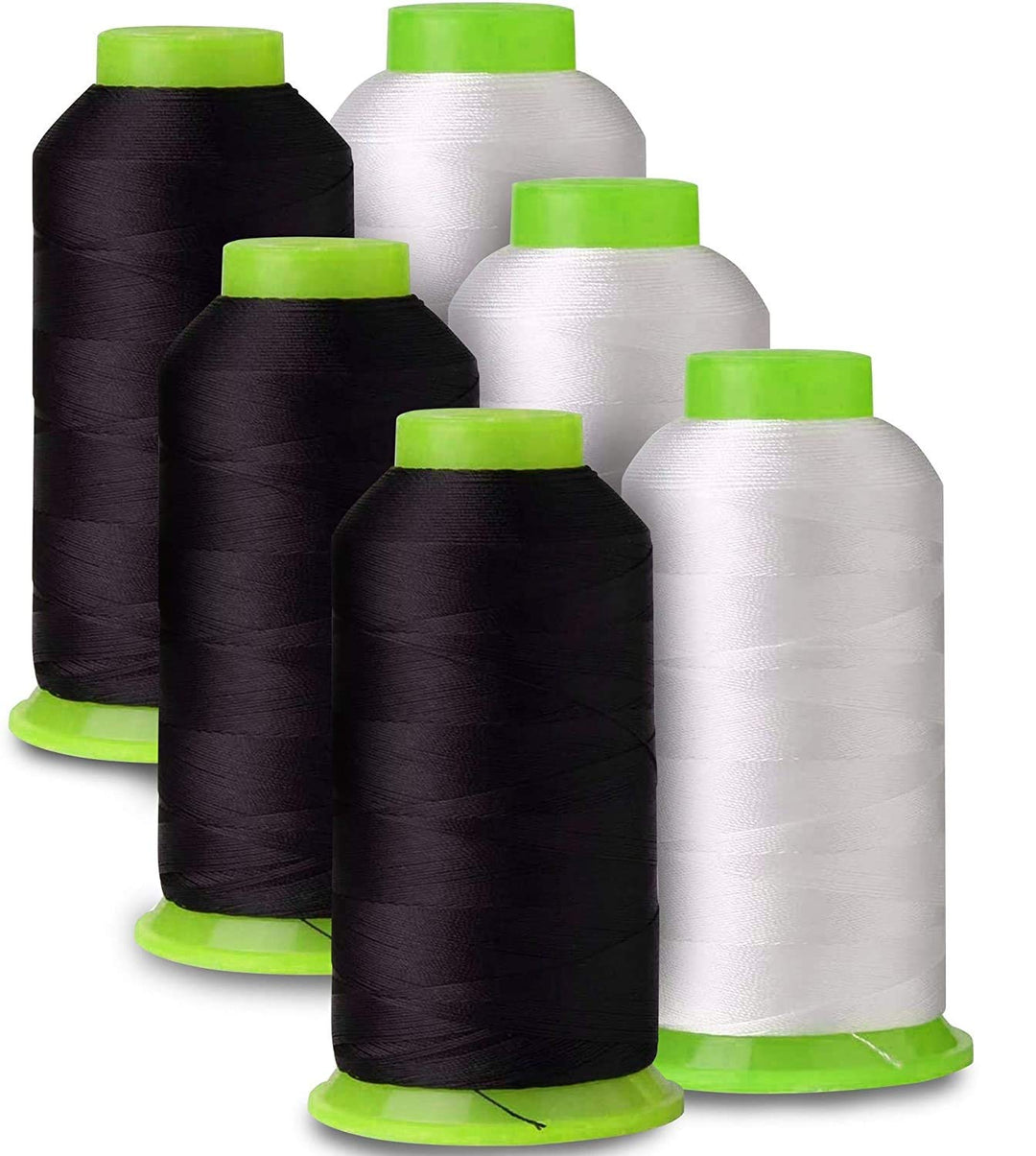 6-Pack of 6000 Yards (Each) White &amp; Black Serger Cone Thread All Purpose Sewing Thread Polyester Spools Overlock (Serger,Over Lock, Merrow, Single Needle)