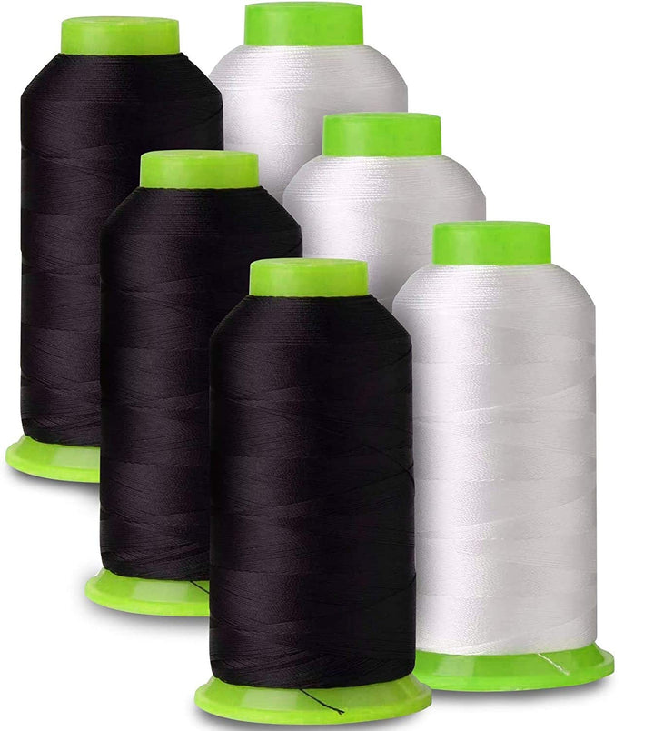 6-Pack of 6000 Yards (Each) White &amp; Black Serger Cone Thread All Purpose Sewing Thread Polyester Spools Overlock (Serger,Over Lock, Merrow, Single Needle)