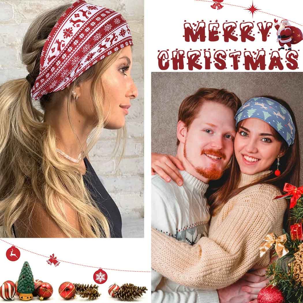 Christmas Headbands Stretch Knotted Headbands 3Pcs Head Bandana Non Slip Elastic Snowman Head Bands Workout Yoga Sweatband Hair Accessories for Women and Girls (A)