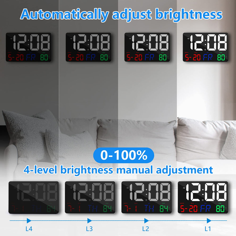 Digital Wall Clock,11.5 LED Digital Alarm Clock Large Display,with Remote Control,Adjustable Brightness, Calendar, Temperature, Snooze, 12/24 H, for Living Room, Office, Bedroom, Elderly, Adults